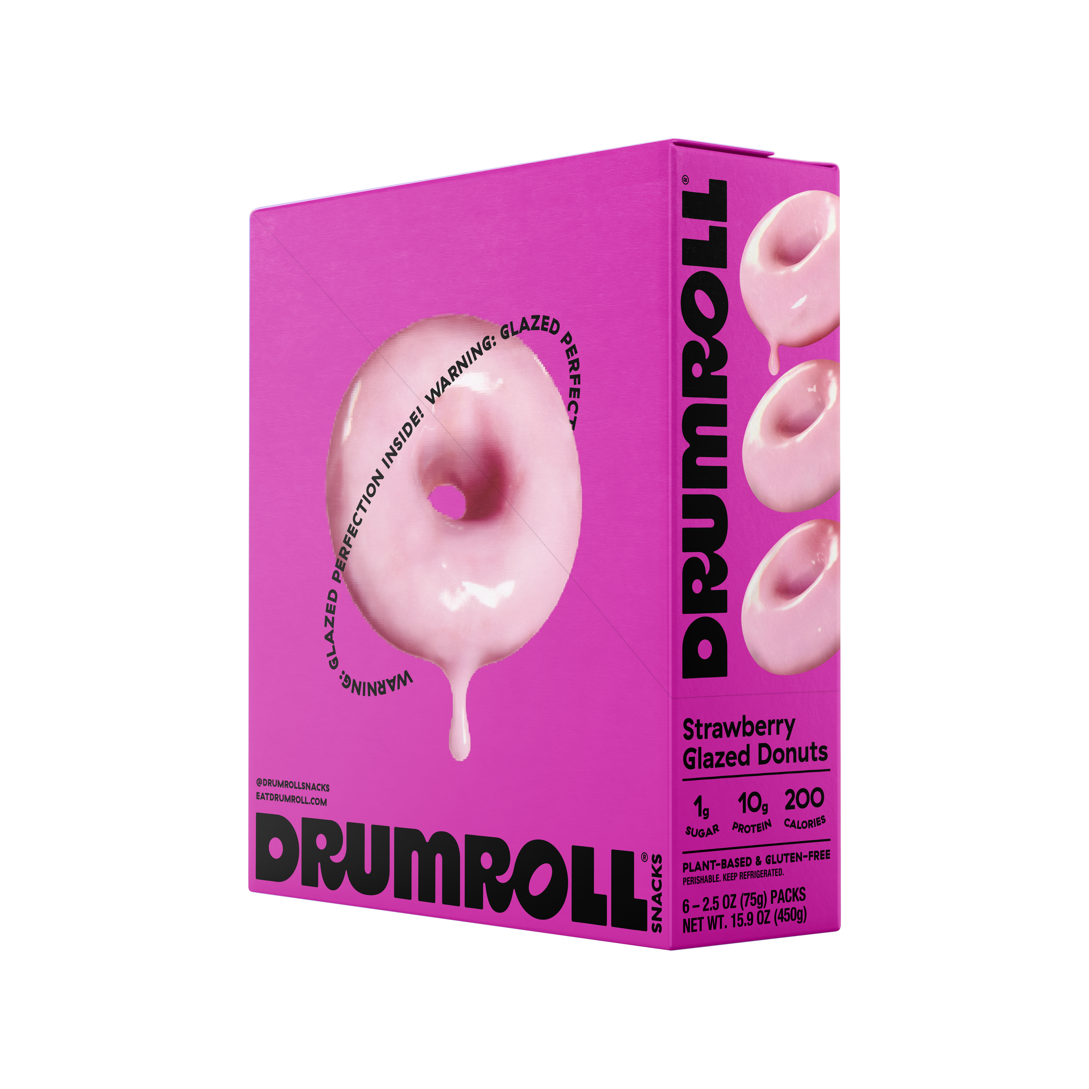 Drumroll plant-based strawberry glazed donuts, box of 6